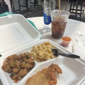Paschal's - Fish meal with fried okra and Mac n cheese - Southern Near Me - Atlanta, Georgia Paschal's - Fish meal with fried okra and Mac n cheese - Southern Near Me - Atlanta, Georgia
