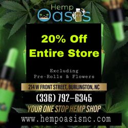 Hemp Oasis - 20% off entire store this week excluding pre-rolls and flowers sales starts January 27th through February 1st