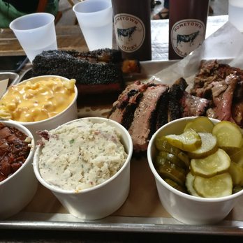 Hometown Bar-B-Que - Mac and cheese, mashed potatoes, baked beans, whiskey sour pickles, brisket, Lamb belly, and beef rib - Barbeque Near Me - Brooklyn, New York