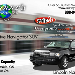 Sunny's - Use promo account # 6019, when making your reservation to get 15% discount. Call - 800-949-0949