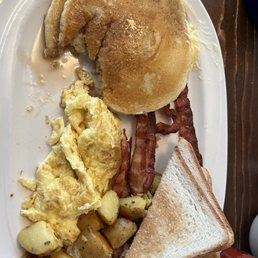2x2 with Pancakes, bacon, scrambled eggs, white toast 2x2 with Pancakes, bacon, scrambled eggs, white toast