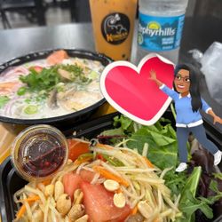 Komsan Thai Kitchen - Papaya Salad and Tom Kha Coconut Noodle Bowl with Shrimp