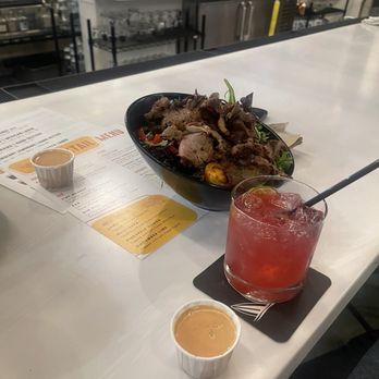 Left Coast Brewing - Salad with bbq ranch and tri tip - Distilleries Near Me - Ontario, California Left Coast Brewing - Salad with bbq ranch and tri tip - Distilleries Near Me - Ontario, California
