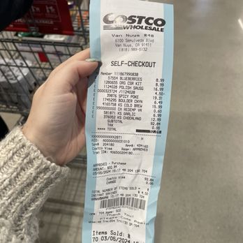 Costco Wholesale - Receipt bill - Grocery Near Me - Van Nuys, California