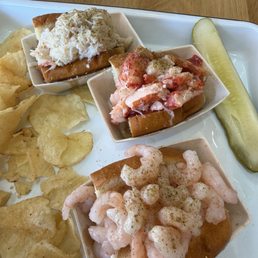 Crab, Lobster, Shrimp roll flight. Crab, Lobster, Shrimp roll flight.
