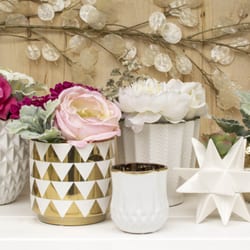 Lights For All Occasions - Inspire geometric style in your wedding or restaurant with our white and gold toned ceramic vases!