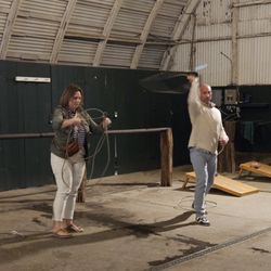 Kahua Ranch - Elizabeth Ries and Ben Leber (Twin Cities Live) trying to rope steers.