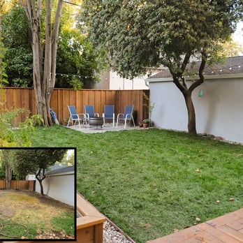 Dreams2Reality Construction & Landscape - Before (inset) & After.  sod, sprinklers, regrading, setting pavers, rock trim.  Start to finish in 2 days. - General Contractors Near Me - Sacramento, California