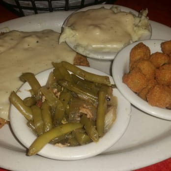 Hoover's Cooking - Chicken fried steak, green beans, fried okra and mashed potatoes - Southern Near Me - Austin, Texas
