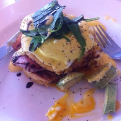 Mozaik Cafe Restaurant Bar The Base - Corn Fritter Salmon Eggs Benedict. So good!