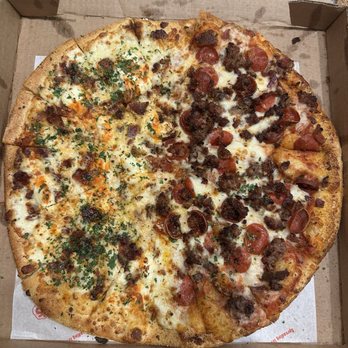 Sgt. Pepperoni's Pizza Store - 14" half & half specialty pizza. Left: super bee. Right: meat - Pizza Near Me - Newport Beach, California