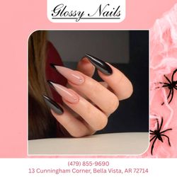 Glossy Nails - Black, orange, and a touch of sparkle--Halloween colors never looked this good. Book now