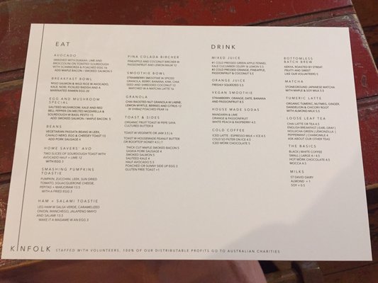 Menu photo 2 Kinfolk Melbourne, VIC Menu photo 2 Kinfolk Melbourne, VIC