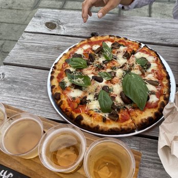 Bad Seed Cider Company - Mushroom pizza with a flight - Wineries Near Me - Highland, New York Bad Seed Cider Company - Mushroom pizza with a flight - Wineries Near Me - Highland, New York