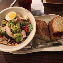 Panera Bread - Bacon, tomato grilled cheese sandwich with Green Goddess Cob salad with chicken.
