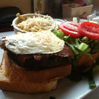 Fisherman's Corner - Burger with pastrami, egg, between two grilled cheese's with a side of Mac and cheese - Cajun/Creole Near Me - Pensacola, Florida Fisherman's Corner - Burger with pastrami, egg, between two grilled cheese's with a side of Mac and cheese - Cajun/Creole Near Me - Pensacola, Florida