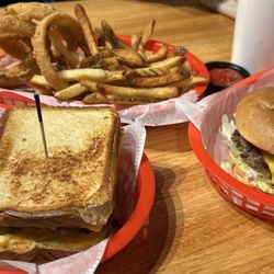 Village Burger - Woodstock - The Village Burger Handcut French Fries - Side Onion Rings Patty Melt