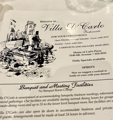 Menu photo 6 Villa D' Carlo Restaurant Kenosha, WI Menu photo 6 Villa D' Carlo Restaurant Kenosha, WI