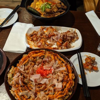 Marumen - (top) spicy miso, (mid) karaage, (bot) okonomiyaki - Ramen Near Me - Fairfax, Virginia