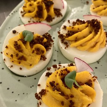 Meuwly's - Easter event 2023 - devilled eggs made with rendered chorizo mayo and chorizo crumble - could eat these all day - Meat Shops Near Me - Edmonton, Alberta