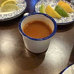 Fish broth. This was complementary. It's a huge in a mug. Fish broth. This was complementary. It's a huge in a mug.