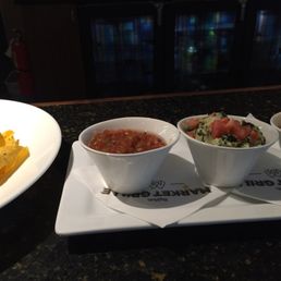 Chips and triple dips. House salsa, spinach artichoke dip, and black bean and corn salsa. Chips and triple dips. House salsa, spinach artichoke dip, and black bean and corn salsa.