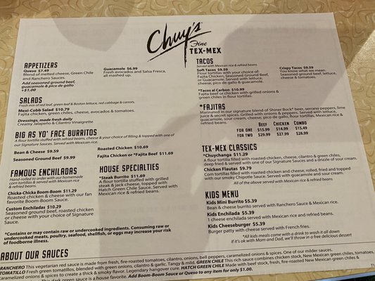 Menu photo 6 Chuy's Denton, TX