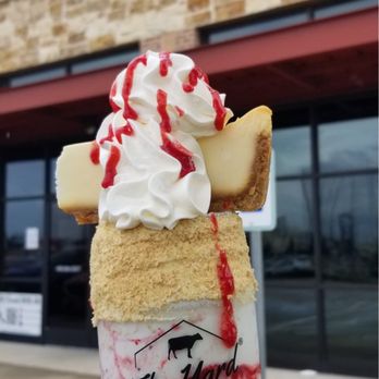 The Yard Milkshake Bar - Strawberry cheesecake with key lime pie ice cream. - Desserts Near Me - The Colony, Texas The Yard Milkshake Bar - Strawberry cheesecake with key lime pie ice cream. - Desserts Near Me - The Colony, Texas