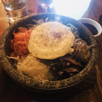 929 Kitchen & Bar - Bibimbap in stone pot comes with sauce on the side and soup. - Korean Near Me - Columbia, South Carolina 929 Kitchen & Bar - Bibimbap in stone pot comes with sauce on the side and soup. - Korean Near Me - Columbia, South Carolina