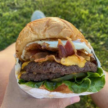 Grinderz - Double Cheese Burger with Fried Egg and Bacon add-ons. - Burgers Near Me - Huntington Beach, California Grinderz - Double Cheese Burger with Fried Egg and Bacon add-ons. - Burgers Near Me - Huntington Beach, California