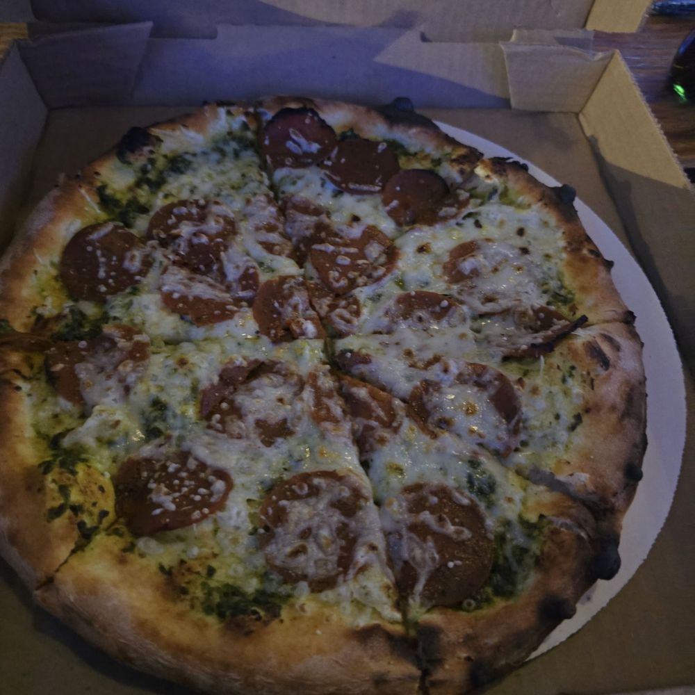 Freak Brothers Pizza - Vegan pesto, mozzarella, and pepperoni - Pizza Near Me - Phoenix, Arizona Freak Brothers Pizza - Vegan pesto, mozzarella, and pepperoni - Pizza Near Me - Phoenix, Arizona