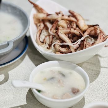 Ox Club - a bowl of soup and a bowl of squid - Seafood Near Me - Markham, Ontario