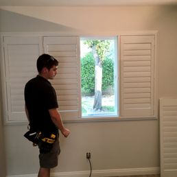 Jordan installs Hunter Douglas Palm Beach blinds in our Novato townhouse.