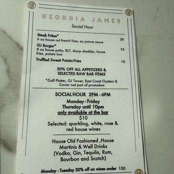 Georgia James - Social hour menu - Steakhouses Near Me - Houston, Texas