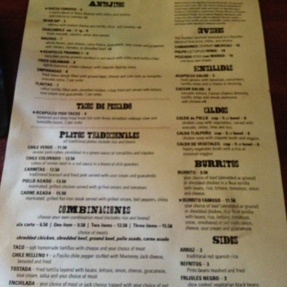 Acapulco - Menu as of 9/6/13. They will be expanding selections soon. - Mexican Near Me - Alameda, California Acapulco - Menu as of 9/6/13. They will be expanding selections soon. - Mexican Near Me - Alameda, California