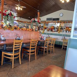 Sunrise Café - Inside the sunrise cafe nicely decorated for the fall season with train track running around the inside cool!