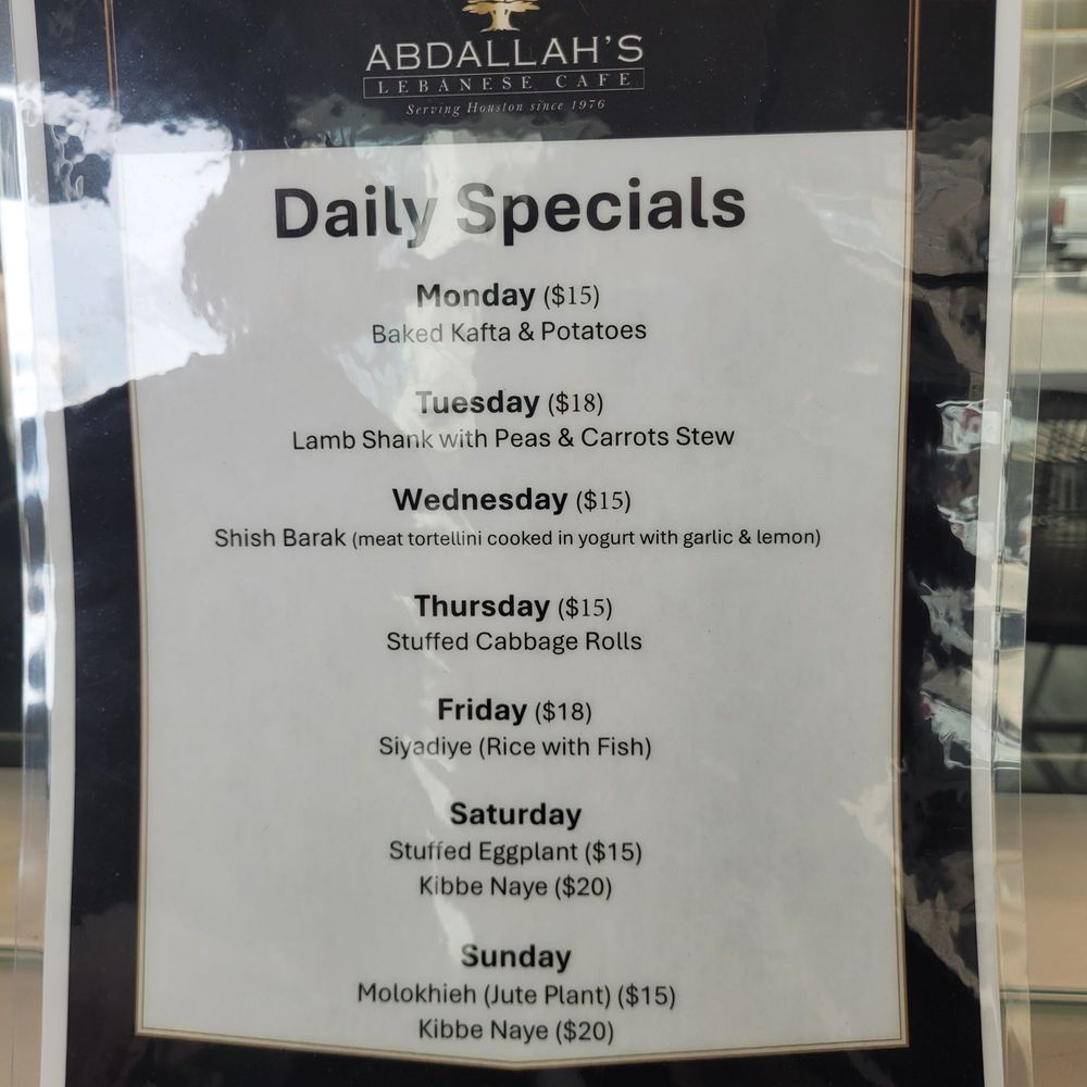 Abdallah’s Lebanese Cafe - Daily specials - Cafes Near Me - Houston, Texas Abdallah’s Lebanese Cafe - Daily specials - Cafes Near Me - Houston, Texas