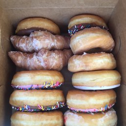 Dozen: Boston creme, glazed croissants, mixture of sprinkles and glazed and a strawberry filled. All yummy!