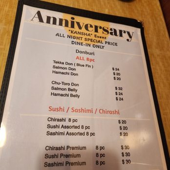 Hayatobi Sushi - Anniversary "KANSHA" Menu - (4/14/2023) - Sushi Bars Near Me - San Gabriel, California