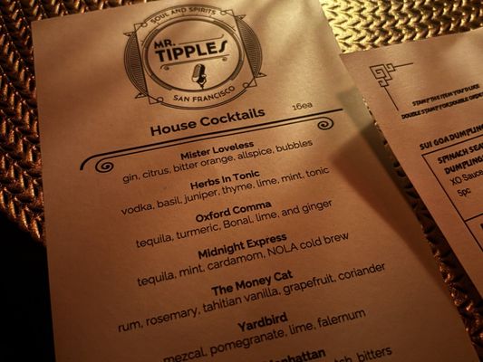 Menu photo 1 Mr Tipple's Recording Studio San Francisco, CA Menu photo 1 Mr Tipple's Recording Studio San Francisco, CA