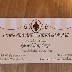 Conrad's Bed and Breakfast - Biz card