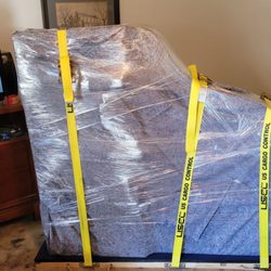 Mindful Movers - Baby grand piano fully wrapped and secured to piano dolly.