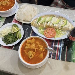 Pancita stew and chicken quesadilla. Pancita stew and chicken quesadilla.