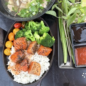 Runam Garden - Pho dac biet + crispy salmon and broccoli - Coffee & Tea Near Me - Fountain Valley, California Runam Garden - Pho dac biet + crispy salmon and broccoli - Coffee & Tea Near Me - Fountain Valley, California