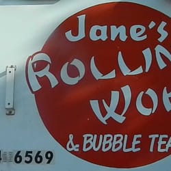 Jane's Rolling Wok - Chinese food, Japanese logo.