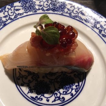 Laughing Monk Cafe - Shima Aji Seasame Nigiri (Melt in mouth, MUST TRY!!!!) - Sushi Bars Near Me - Boston, Massachusetts