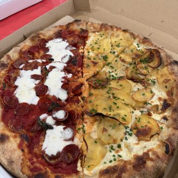 Coast Pizza - half potato, half pepperoni burrata honey - Pizza Near Me - Huntington Beach, California Coast Pizza - half potato, half pepperoni burrata honey - Pizza Near Me - Huntington Beach, California