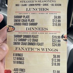 Steamer's Shrimp and Crab Market - Menu