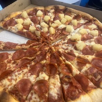 Four Corners Pizza-N-Pasta - Pepperoni work half pineapple. I asked them to double cut it - Pizza Near Me - Crockett, California