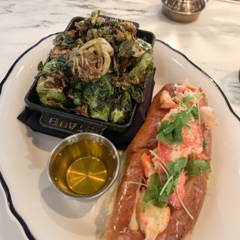 Loch Bar - Maine Lobster Roll and side of Brussels sprouts for $2 more. It was delicious! - Seafood Near Me - Houston, Texas